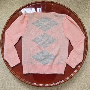 Vintage ChrisAnn Knitwear Pink Grey Argyle Vtg Soft X-Small - Small
